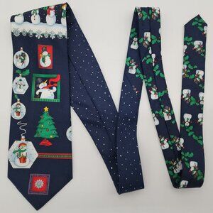 Hallmark Christmas Necktie Yule Tie Greetings Snowman Blue Polyester 56" L 3.5"
